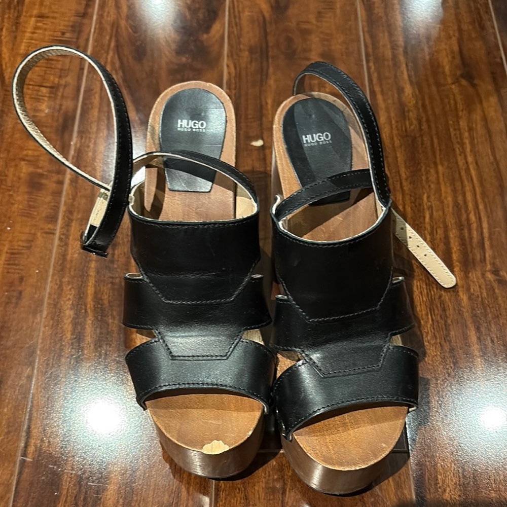 HUGO Black Platform Shoes with Adjustable Straps